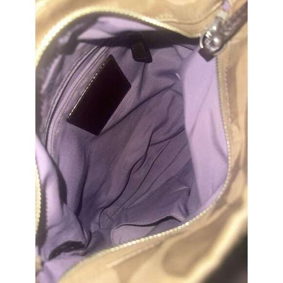 Coach Purse Khaki Sateen Signature Canvas Brown Leather Chain Bag F18862 Convert - Picture 8 of 9